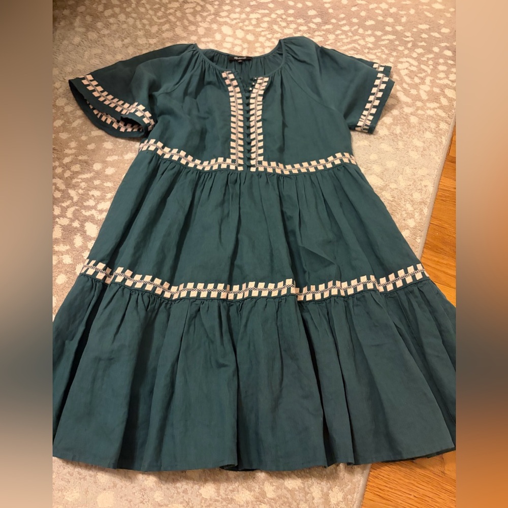 Madewell Teal Tiered Dress with White Trim